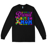 Black Proud Autism Mom Long Sleeve Tee - CowhideDigitalArt