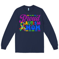 Navy Proud Autism Mom Long Sleeve Tee - CowhideDigitalArt