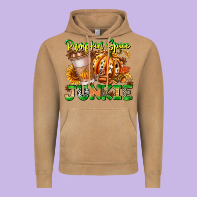 Pumpkin Spice Junkie Vintage Hoodie Designed By Cowhidedigitalart