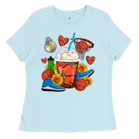 Baby Blue Basketball Frappe Coffee Ladies Tee - FaDigitalArtStudio