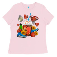 Bubblegum Pink Basketball Frappe Coffee Ladies Tee - FaDigitalArtStudio