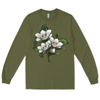 Army Green Magnolia Flower Illustration Long Sleeve Tee - LillyAllenDesigns