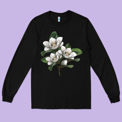 Magnolia Flower Illustration Long Sleeve Tee Designed By Lillyallendesigns
