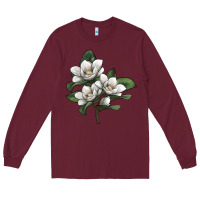 Burgundy Magnolia Flower Illustration Long Sleeve Tee - LillyAllenDesigns