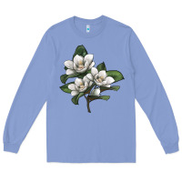 Colony Blue Magnolia Flower Illustration Long Sleeve Tee - LillyAllenDesigns
