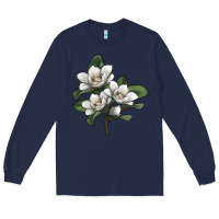 Navy Magnolia Flower Illustration Long Sleeve Tee - LillyAllenDesigns