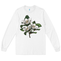 White Magnolia Flower Illustration Long Sleeve Tee - LillyAllenDesigns