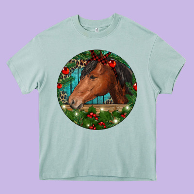 Western Horse Christmas Heavy Core Tee Designed By Ranaportraitstore
