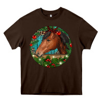 Chocolate Brown Western Horse Christmas Heavy Core Tee - RanaPortraitStore