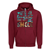 Burgundy it’s a beautiful day to smile Zipper Hoodie - JahusDesignShop