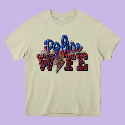 Police Wife With Lightning Bolt Heavy Core Tee Designed By Cowgirlartshop