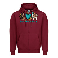 Burgundy peace love dental Zipper Hoodie - JahusDesignShop