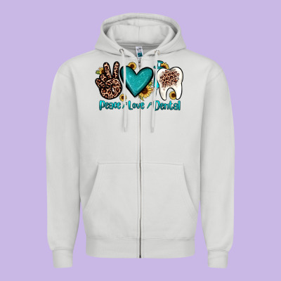 Peace Love Dental Zipper Hoodie Designed By Jahusdesignshop