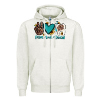 Oatmeal Heather peace love dental Zipper Hoodie - JahusDesignShop