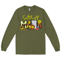 Army Green Softball Mama Long Sleeve Tee - CowhideDigitalArt