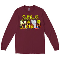Burgundy Softball Mama Long Sleeve Tee - CowhideDigitalArt