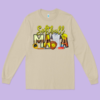 Softball Mama Long Sleeve Tee Designed By Cowhidedigitalart
