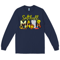 Navy Softball Mama Long Sleeve Tee - CowhideDigitalArt
