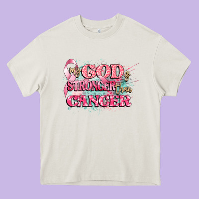 My God Is Stronger Than Cancer Heavy Core Tee Designed By Cowgirlartshop