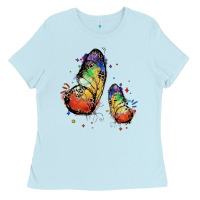 Baby Blue rainbow butterfly pride Ladies Tee - FaDigitalArtStudio