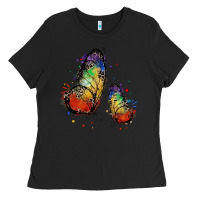 Black rainbow butterfly pride Ladies Tee - FaDigitalArtStudio