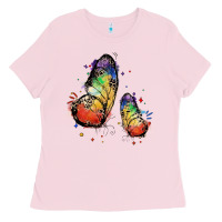 Bubblegum Pink rainbow butterfly pride Ladies Tee - FaDigitalArtStudio
