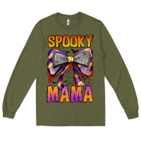 Army Green Spooky Mama Long Sleeve Tee - CowhideDigitalArt