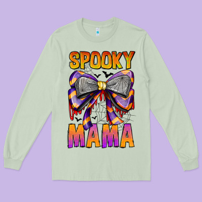 Spooky Mama Long Sleeve Tee Designed By Cowhidedigitalart