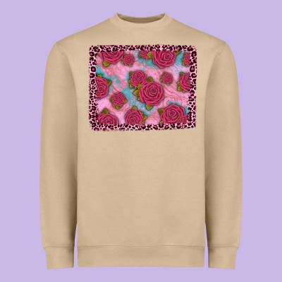 Pink Rose Leopard Background Heavyweight Sweatshirt Designed By Jahusdesignshop