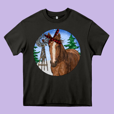 Horse Christmas Heavy Core Tee Designed By Ranaportraitstore