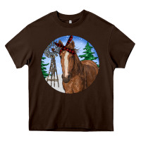 Chocolate Brown Horse Christmas Heavy Core Tee - RanaPortraitStore