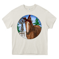 Cream Horse Christmas Heavy Core Tee - RanaPortraitStore
