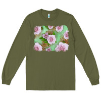 Army Green Pink Roses Background Long Sleeve Tee - LillyAllenDesigns
