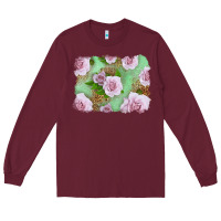 Burgundy Pink Roses Background Long Sleeve Tee - LillyAllenDesigns