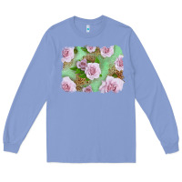 Colony Blue Pink Roses Background Long Sleeve Tee - LillyAllenDesigns