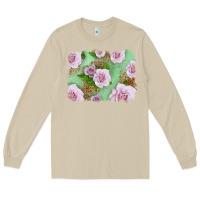 Mushroom Pink Roses Background Long Sleeve Tee - LillyAllenDesigns