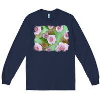 Navy Pink Roses Background Long Sleeve Tee - LillyAllenDesigns