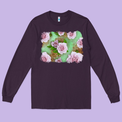 Pink Roses Background Long Sleeve Tee Designed By Lillyallendesigns