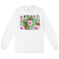 White Pink Roses Background Long Sleeve Tee - LillyAllenDesigns