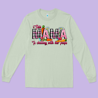 This Mama Is Chilling With Her Peeps Long Sleeve Tee Designed By Cowhidedigitalart