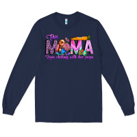 Navy This Mama is chilling with her Long Sleeve Tee - CowhideDigitalArt