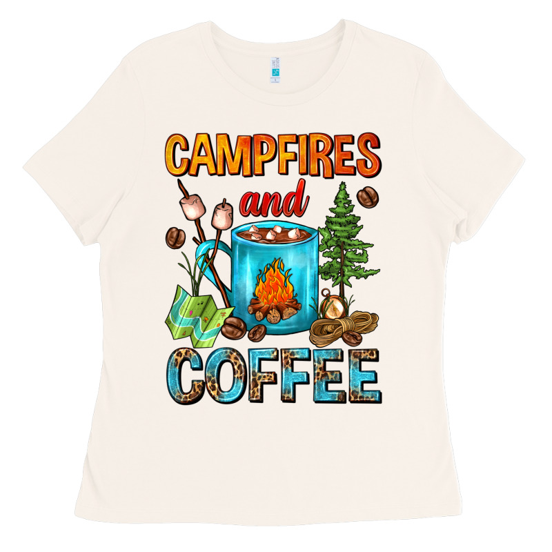Campfires And Coffee Camping Coffee Ladies Tee by FaDigitalArtStudio | Teevron
