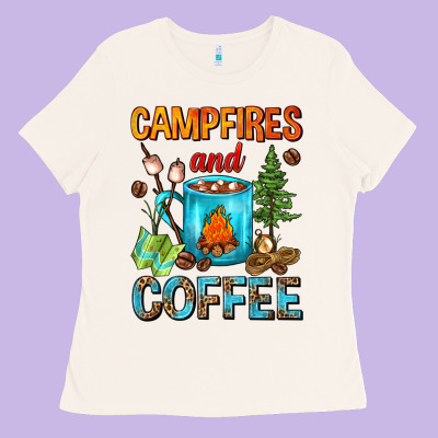 Campfires And Coffee Camping Coffee Ladies Tee Designed By Fadigitalartstudio