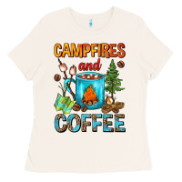 Bone Campfires And Coffee Camping Coffee Ladies Tee - FaDigitalArtStudio