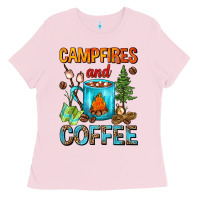 Bubblegum Pink Campfires And Coffee Camping Coffee Ladies Tee - FaDigitalArtStudio