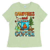 Matcha Campfires And Coffee Camping Coffee Ladies Tee - FaDigitalArtStudio