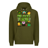 Army Green one lucky teacher lucky charm Premium Hoodie - Artiststas