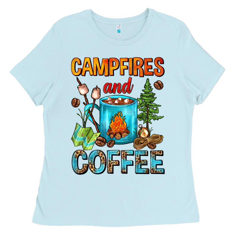 Campfires And Coffee Camping Coffee Ladies Tee by FaDigitalArtStudio | Teevron