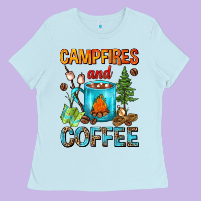 Campfires And Coffee Camping Coffee Ladies Tee Designed By Fadigitalartstudio