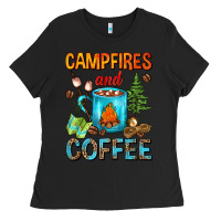 Black Campfires And Coffee Camping Coffee Ladies Tee - FaDigitalArtStudio